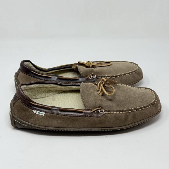 LL Bean Slippers Mens 12 M Brown Suede Shearling Lined Comfort Indoor Outdoor main image 13